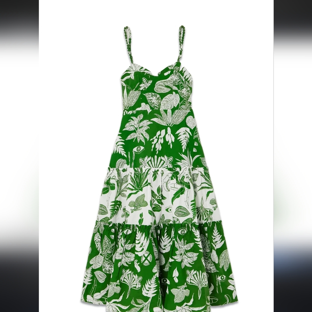 FARM Rio Forest Soul Ruffled Tiered Mix Midi Dress Size Medium Nwt - Picture 3 of 13